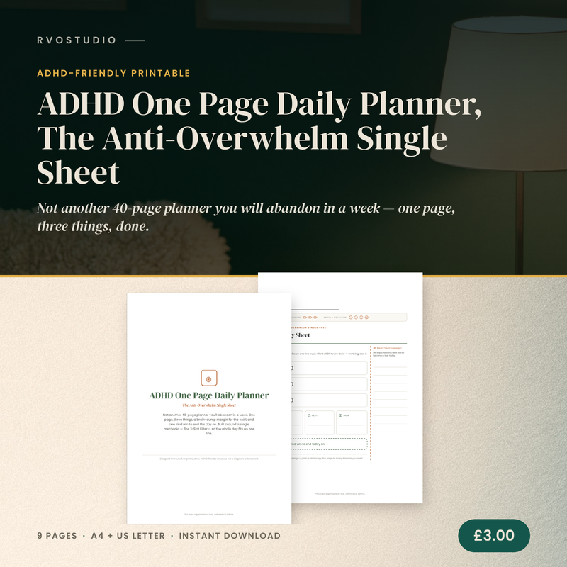 ADHD One Page Daily Planner, The Anti-Overwhelm Single Sheet — ADHD printable cover